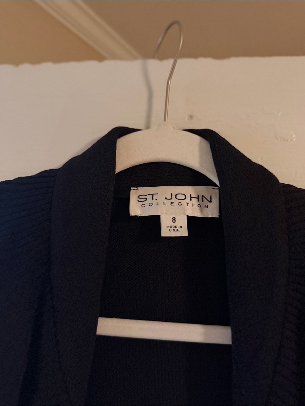 St. John Collection Black Knit Ruffle Open Front Cardigan | Size 8 | Made in USA - Picture 2 of 3